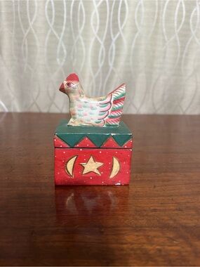 Source Unknown Red and Green Folk Art Bird Box with Gold accents.
